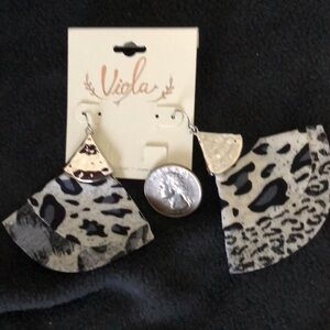 Gray Leopard Fabric Fan Earrings